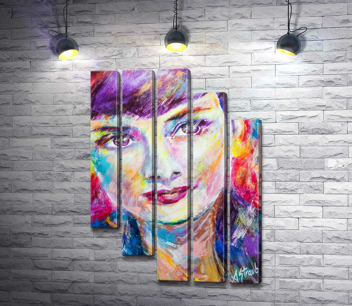 модульная картина Сочетание красок на портрете Одри Хэпберн (Audrey Hepburn) (Модуль №28)