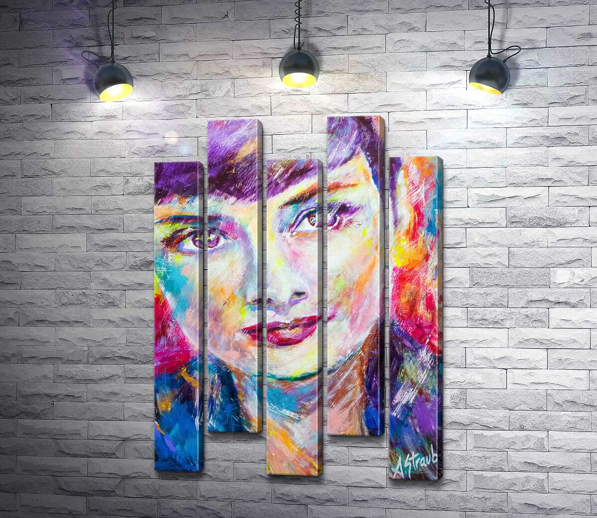 модульна картина Поєднання барв на портреті Одрі Гепберн (Audrey Hepburn) (Модуль №30)