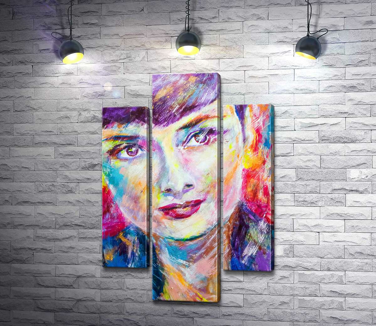 модульная картина Сочетание красок на портрете Одри Хэпберн (Audrey Hepburn) (Модуль №10)