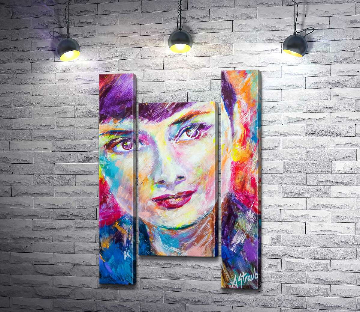 модульная картина Сочетание красок на портрете Одри Хэпберн (Audrey Hepburn) (Модуль №11)