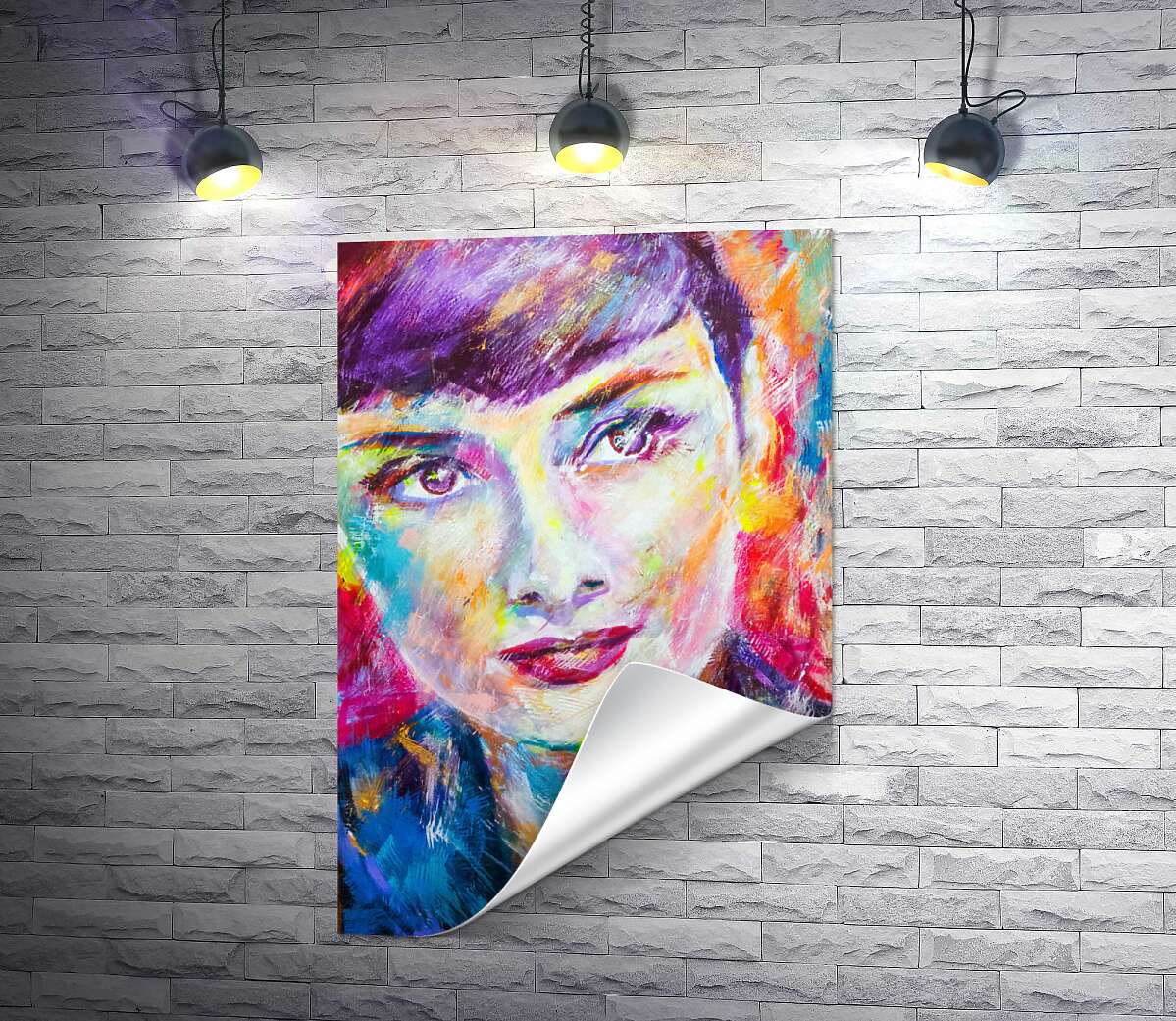 печать Сочетание красок на портрете Одри Хэпберн (Audrey Hepburn)