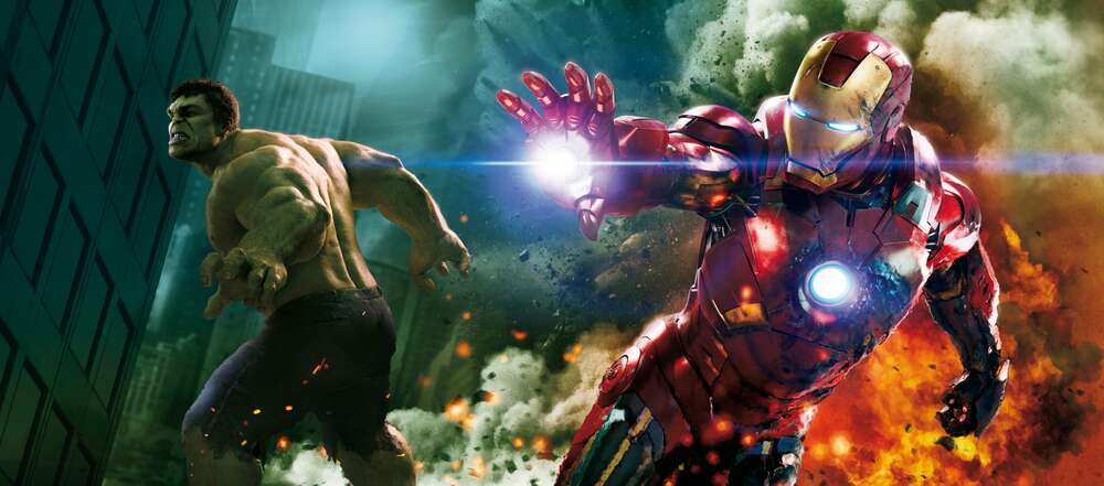 картина-постер Непобедимые Халк (Hulk) и Железный человек (Iron Man) в фильме "Мстители" (The Avengers)