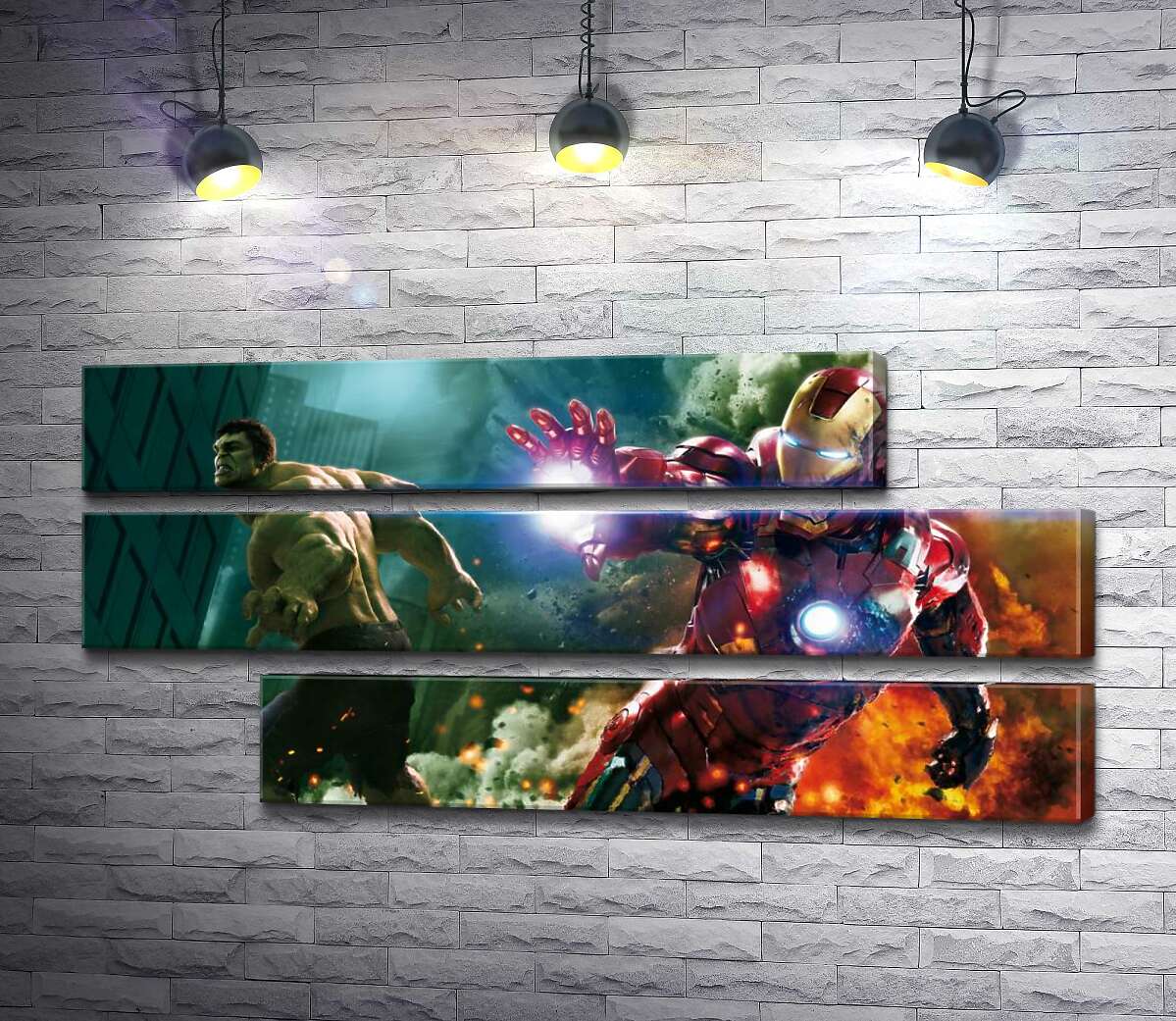 модульная картина Непобедимые Халк (Hulk) и Железный человек (Iron Man) в фильме "Мстители" (The Avengers) (Модуль №16)
