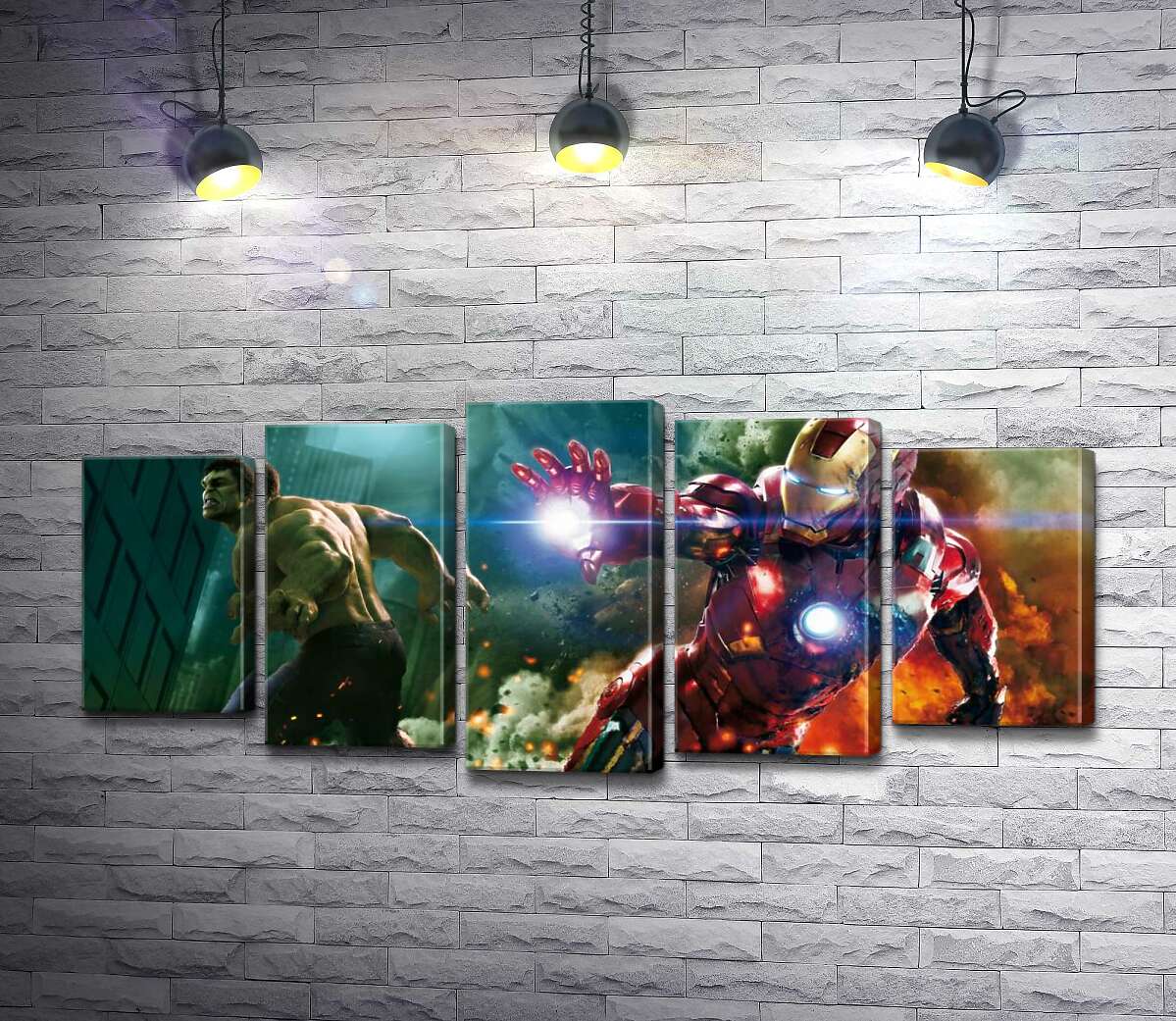 модульная картина Непобедимые Халк (Hulk) и Железный человек (Iron Man) в фильме "Мстители" (The Avengers) (Модуль №4)
