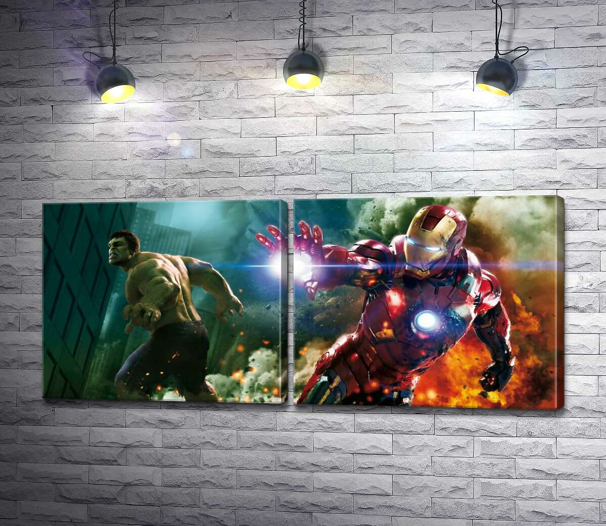 модульная картина Непобедимые Халк (Hulk) и Железный человек (Iron Man) в фильме "Мстители" (The Avengers)