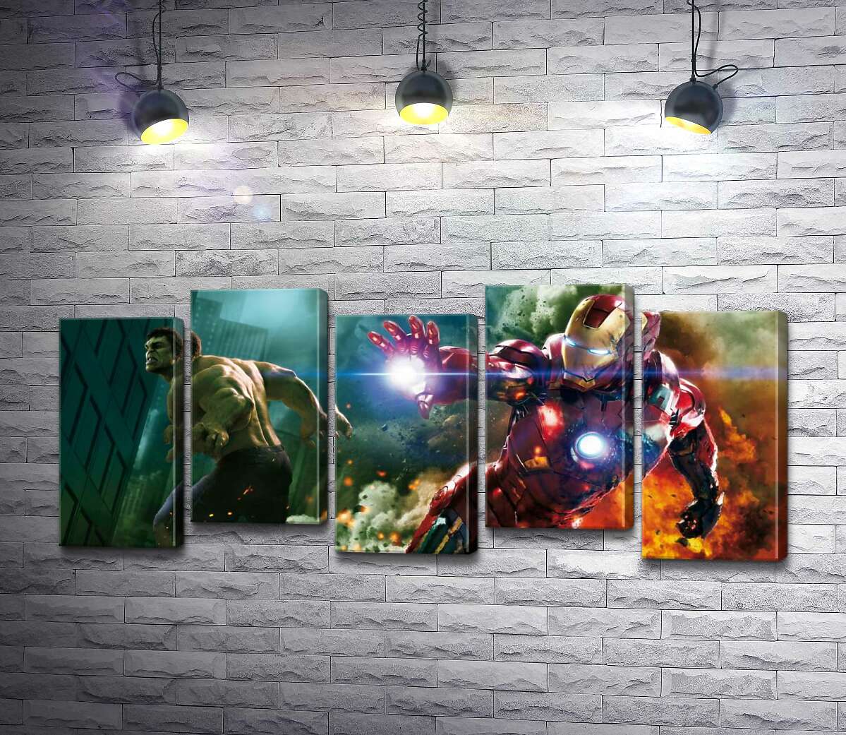 модульная картина Непобедимые Халк (Hulk) и Железный человек (Iron Man) в фильме "Мстители" (The Avengers) (Модуль №30)