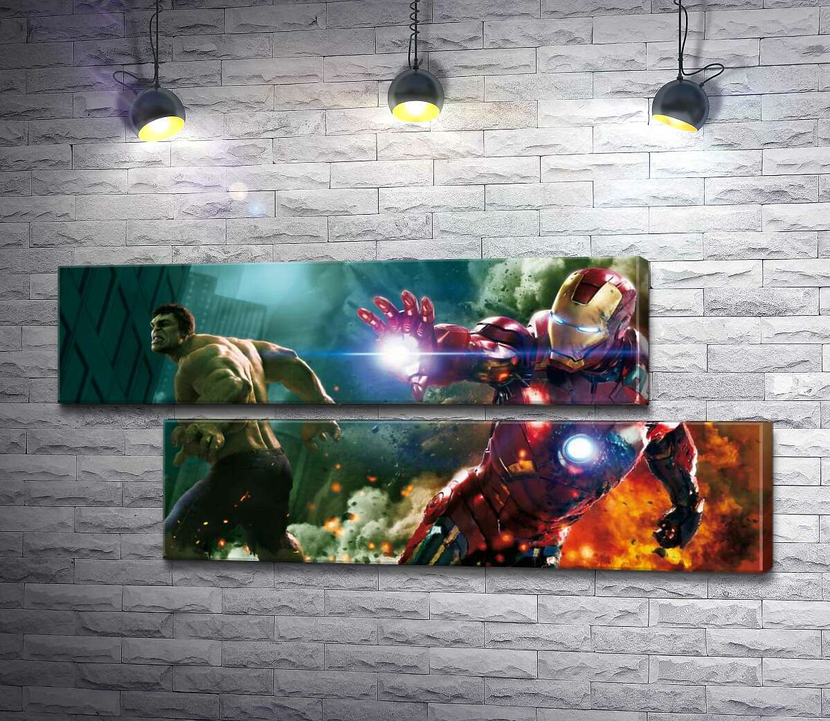 модульная картина Непобедимые Халк (Hulk) и Железный человек (Iron Man) в фильме "Мстители" (The Avengers) (Модуль №8)