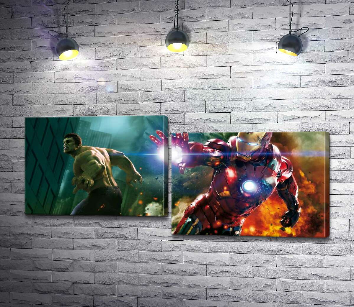модульная картина Непобедимые Халк (Hulk) и Железный человек (Iron Man) в фильме "Мстители" (The Avengers) (Модуль №9)