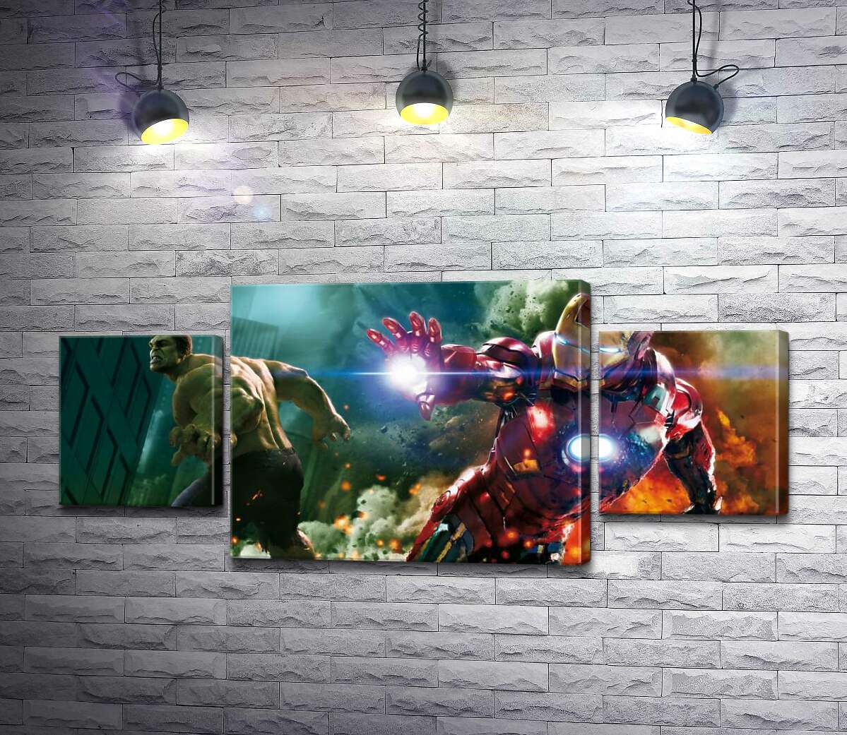 модульная картина Непобедимые Халк (Hulk) и Железный человек (Iron Man) в фильме "Мстители" (The Avengers) (Модуль №5)