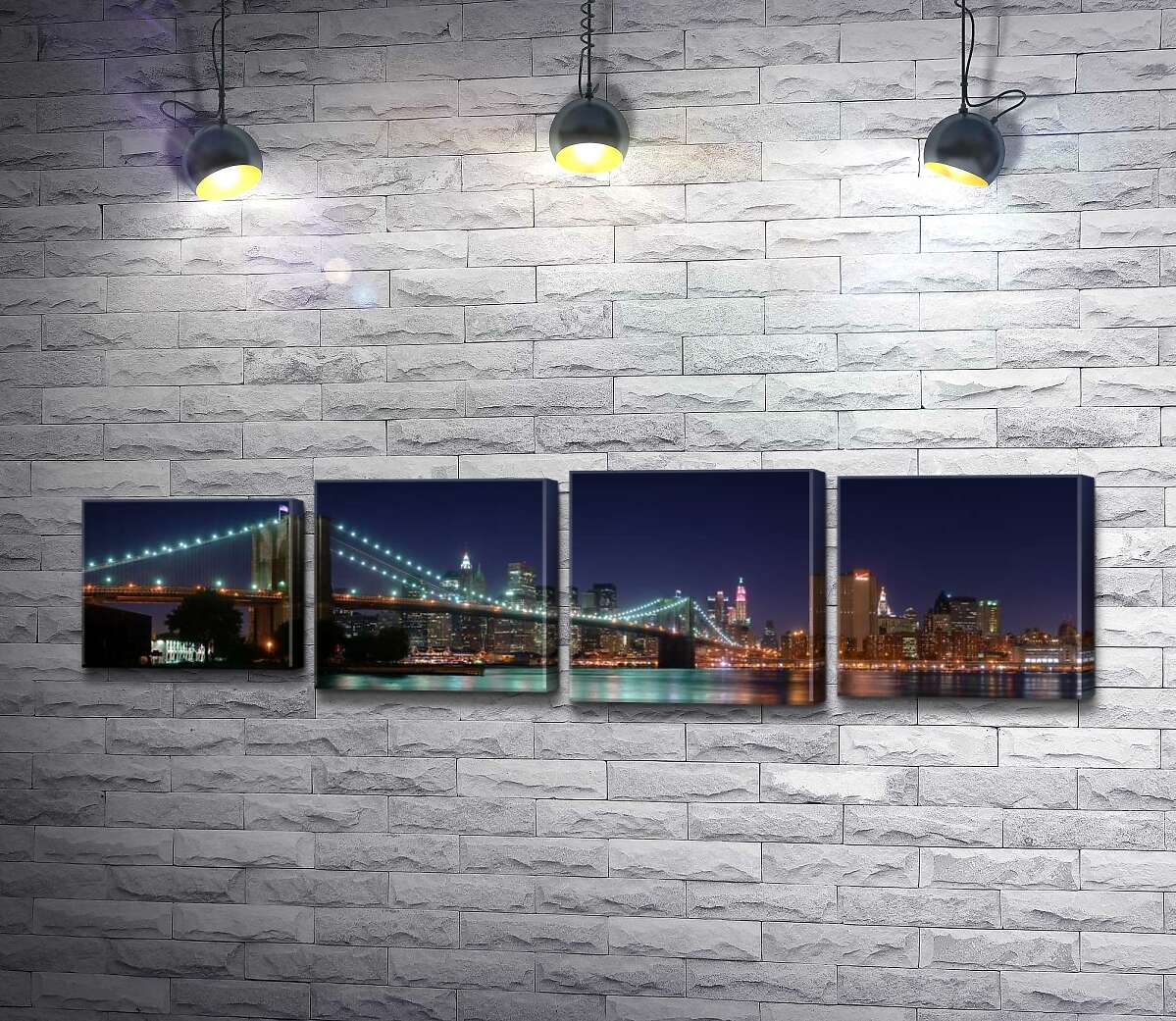 модульна картина Гірлянди ліхтарів Бруклінського мосту (Brooklyn Bridge) відбиваються у водах протоки Іст-рівер (East River) (Модуль №3)