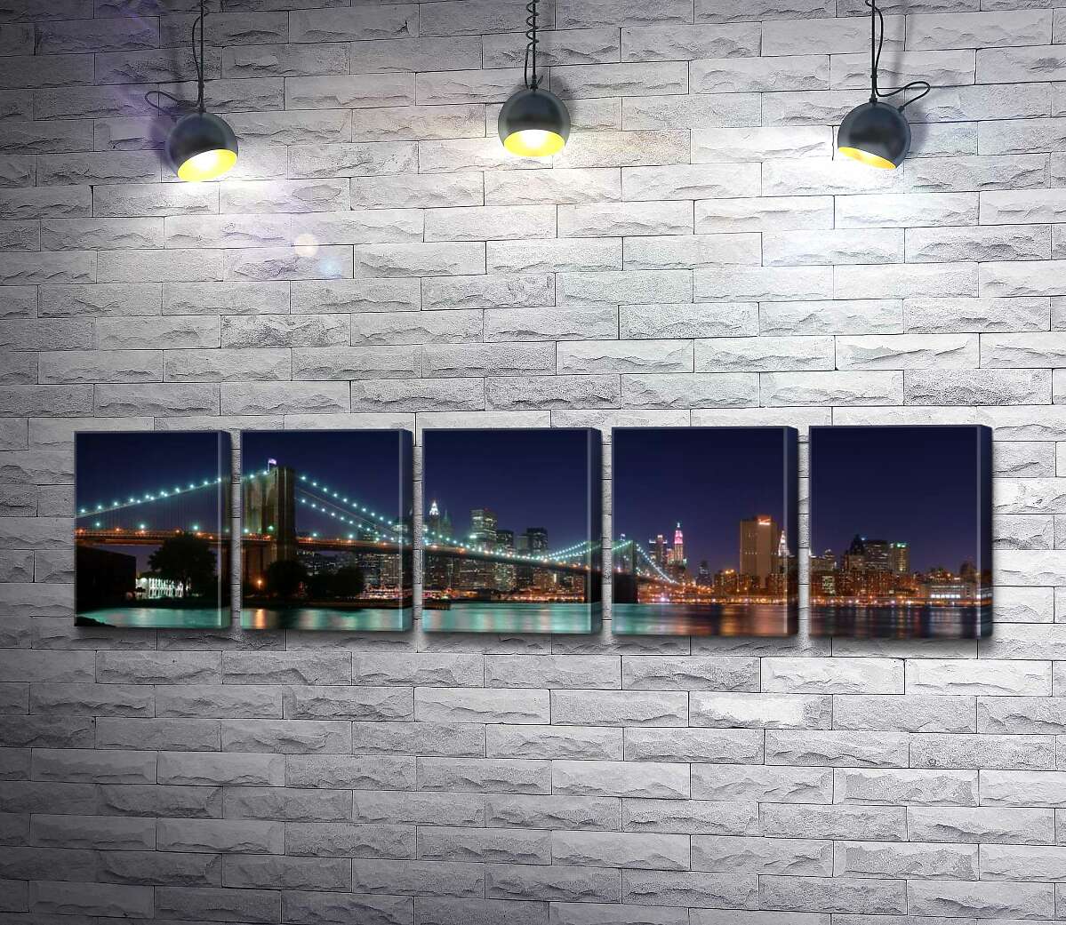 модульна картина Гірлянди ліхтарів Бруклінського мосту (Brooklyn Bridge) відбиваються у водах протоки Іст-рівер (East River) (Модуль №26)