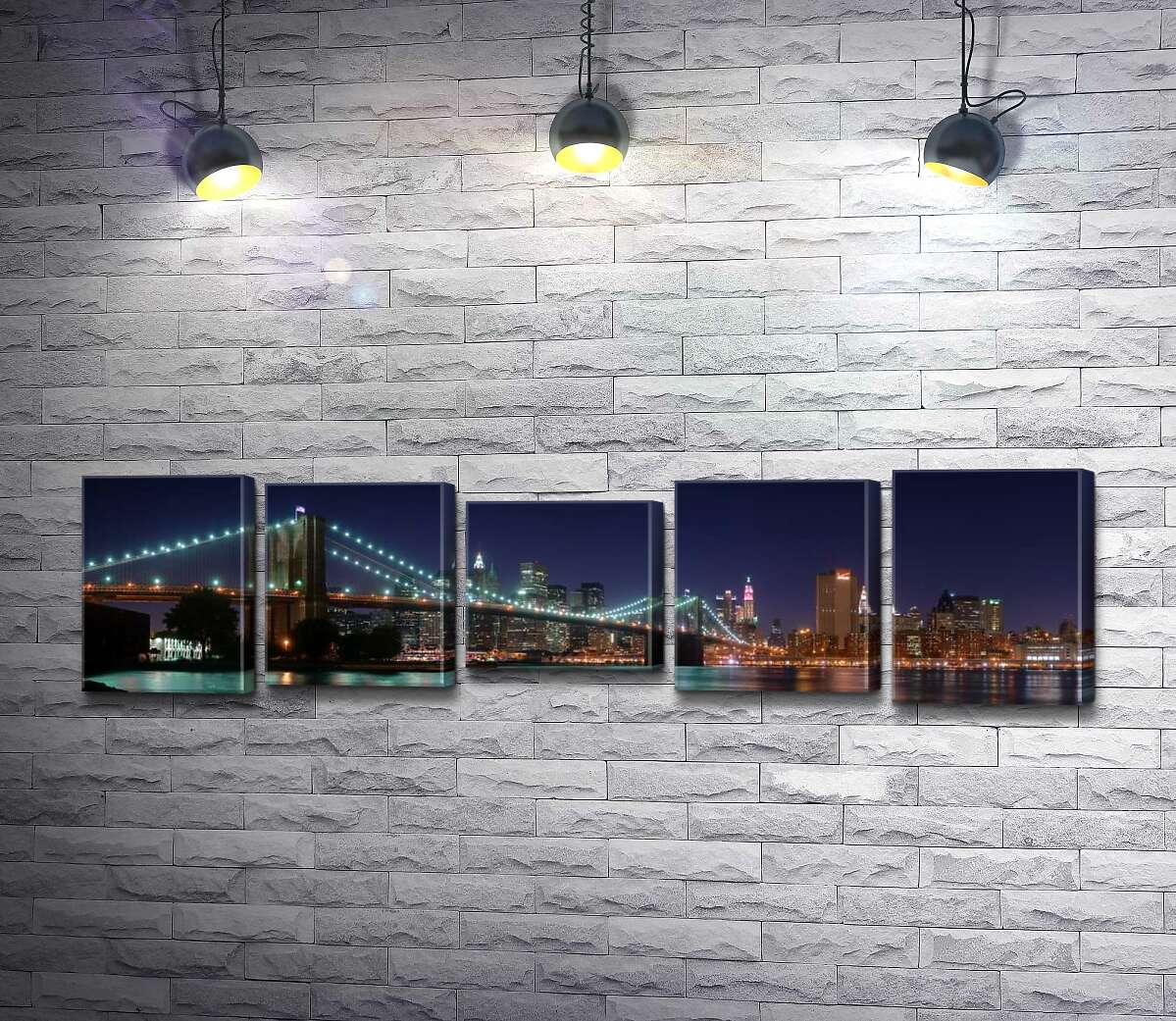 модульна картина Гірлянди ліхтарів Бруклінського мосту (Brooklyn Bridge) відбиваються у водах протоки Іст-рівер (East River) (Модуль №27)