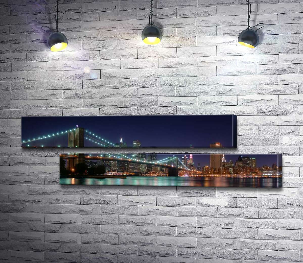 модульная картина Гирлянды фонарей Бруклинского моста (Brooklyn Bridge) отражаются в водах пролива Ист-ривер (East River) (Модуль №8)