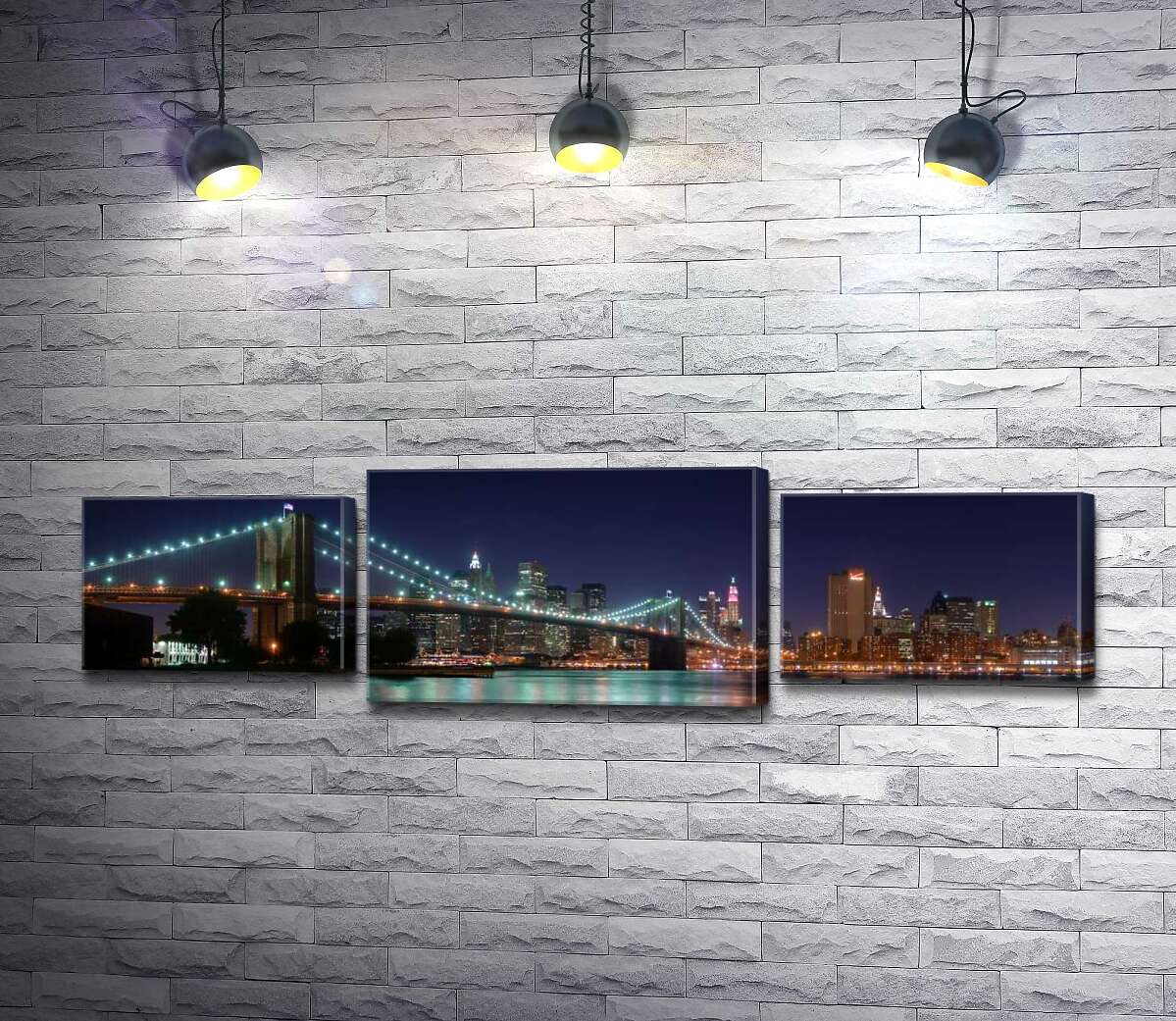 модульная картина Гирлянды фонарей Бруклинского моста (Brooklyn Bridge) отражаются в водах пролива Ист-ривер (East River) (Модуль №10)