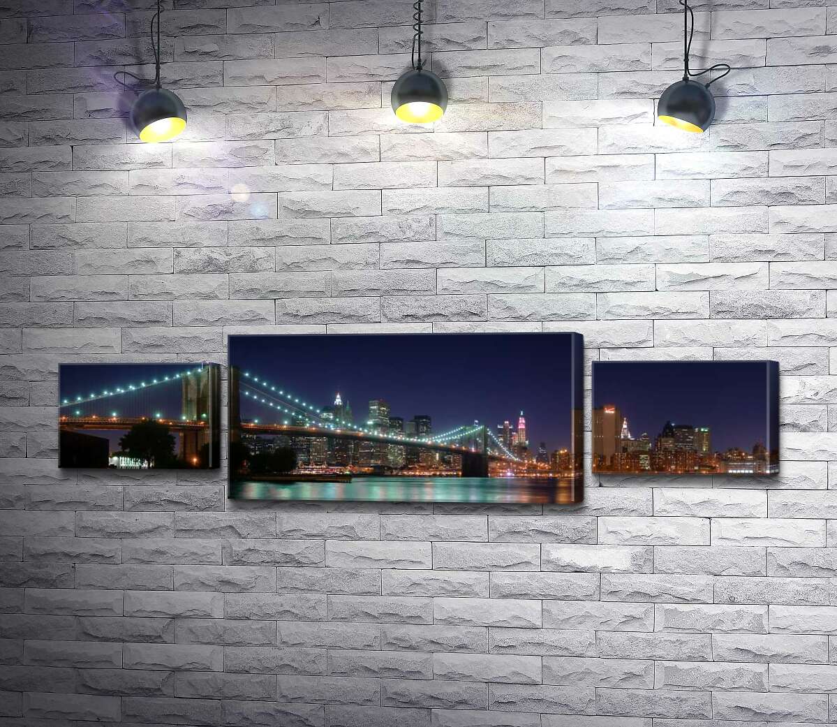 модульна картина Гірлянди ліхтарів Бруклінського мосту (Brooklyn Bridge) відбиваються у водах протоки Іст-рівер (East River) (Модуль №5)