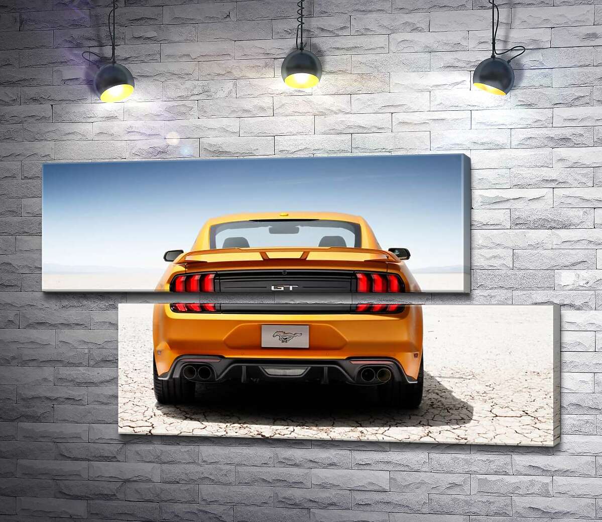 модульная картина Желтый автомобиль Ford Mustang GT среди пустыни (Модуль №8)