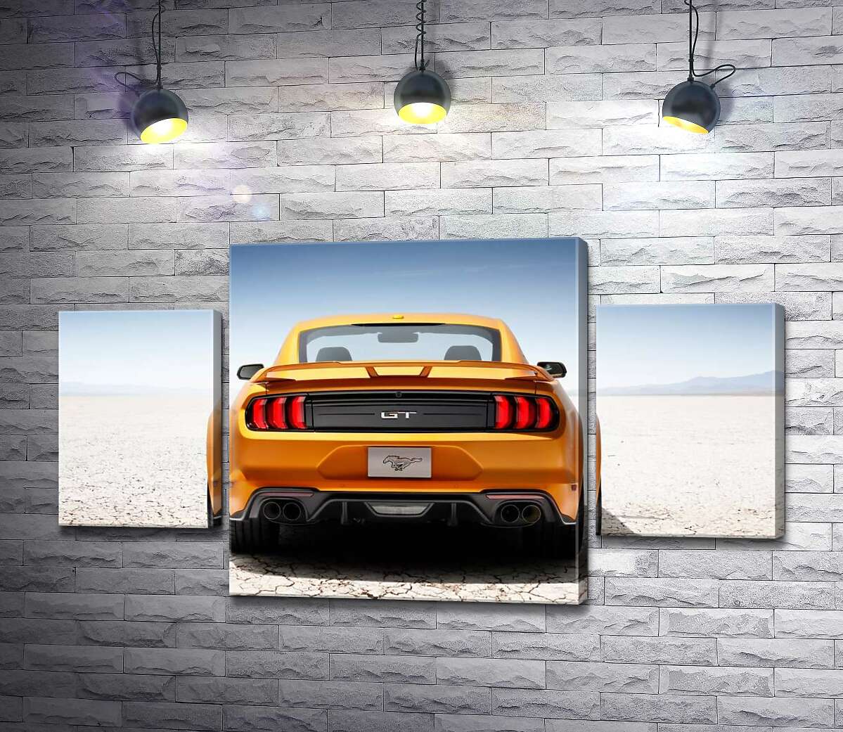 модульна картина Жовтий автомобіль Ford Mustang GT серед пустелі (Модуль №5)