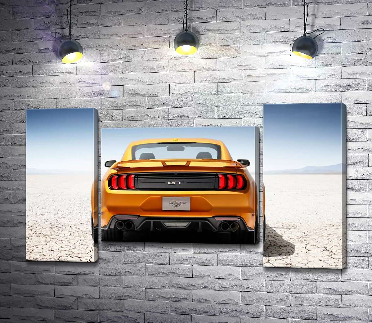 модульна картина Жовтий автомобіль Ford Mustang GT серед пустелі (Модуль №11)