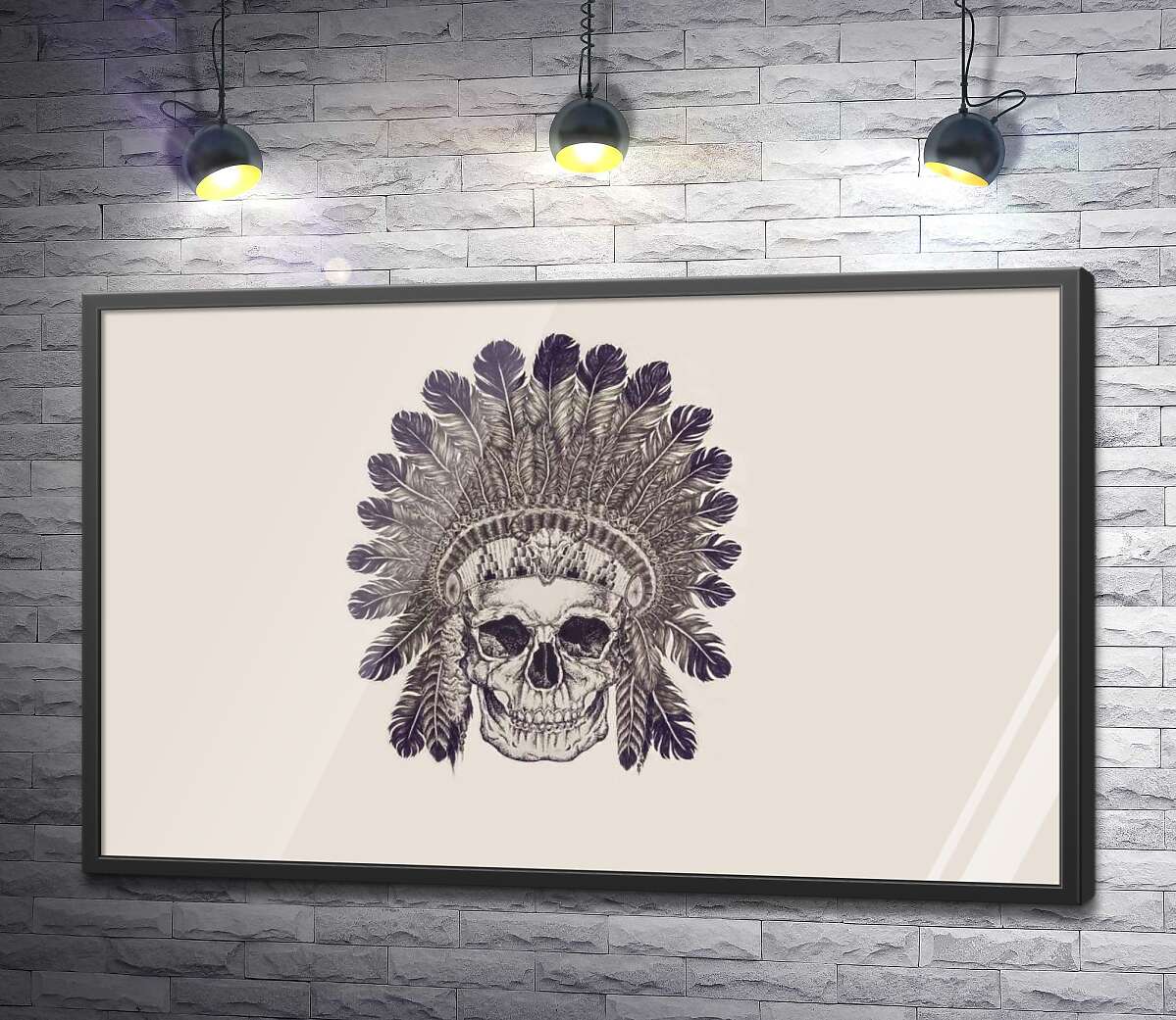 постер Череп корінного індіанця у пишному вінку із пір'я