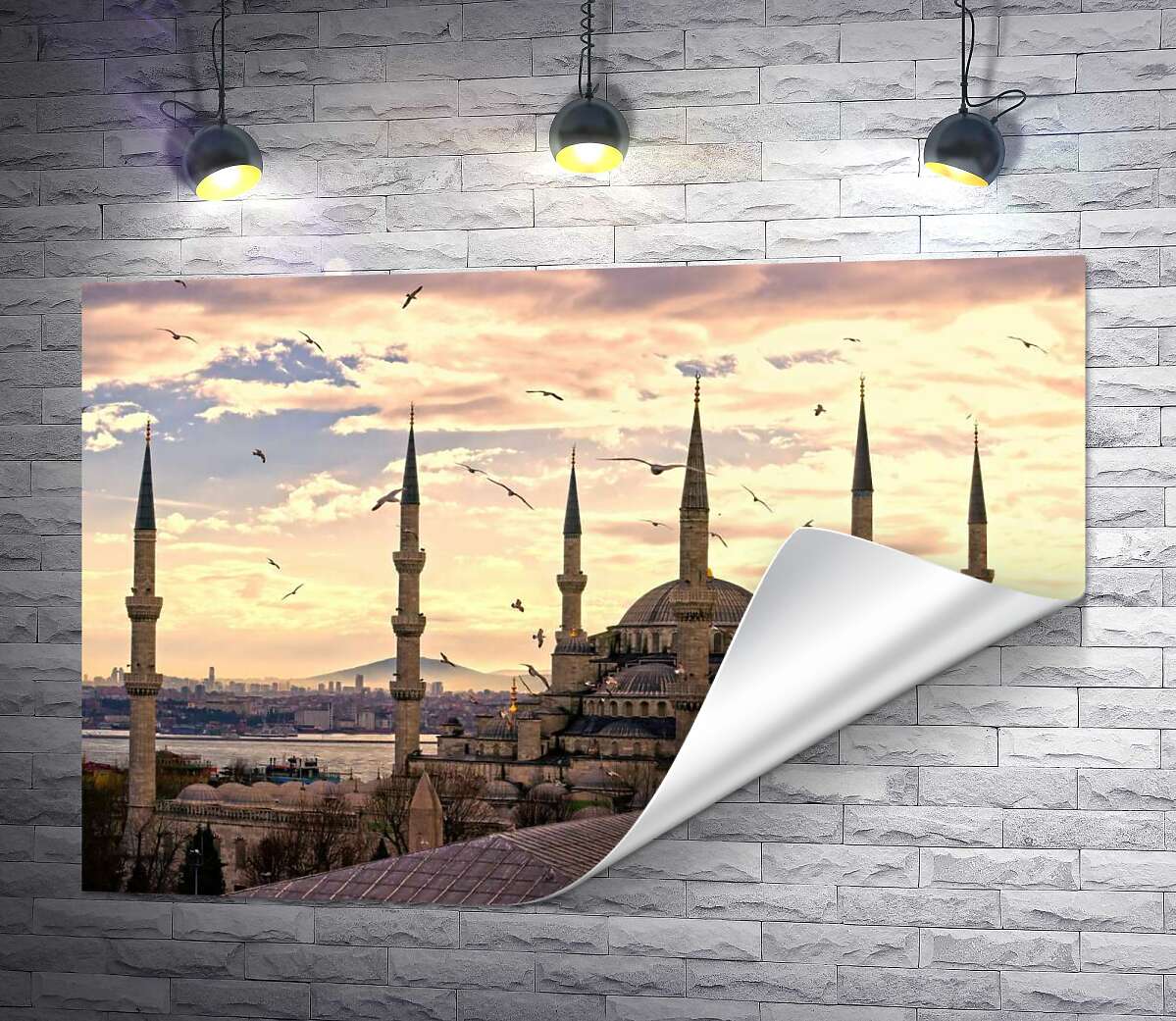 друк Гострі шпилі Блакитної мечеті (Sultanahmet Camii) линуть у небо Стамбула