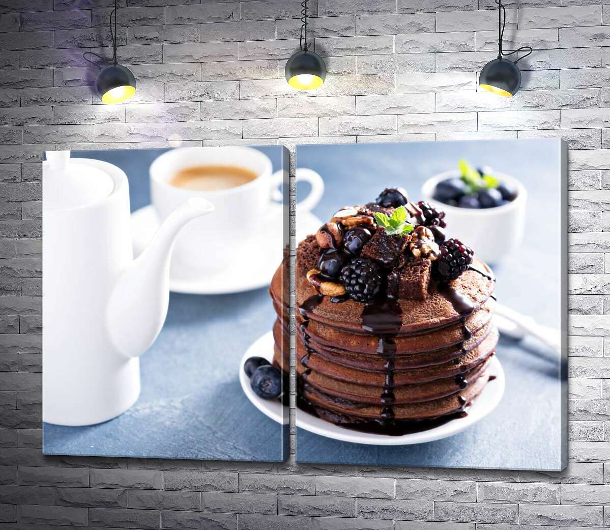 модульная картина Ягоды и шоколадные панкейки к чашке чая