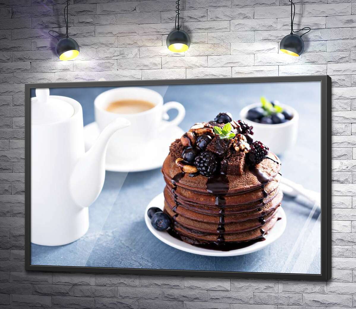 постер Ягоды и шоколадные панкейки к чашке чая