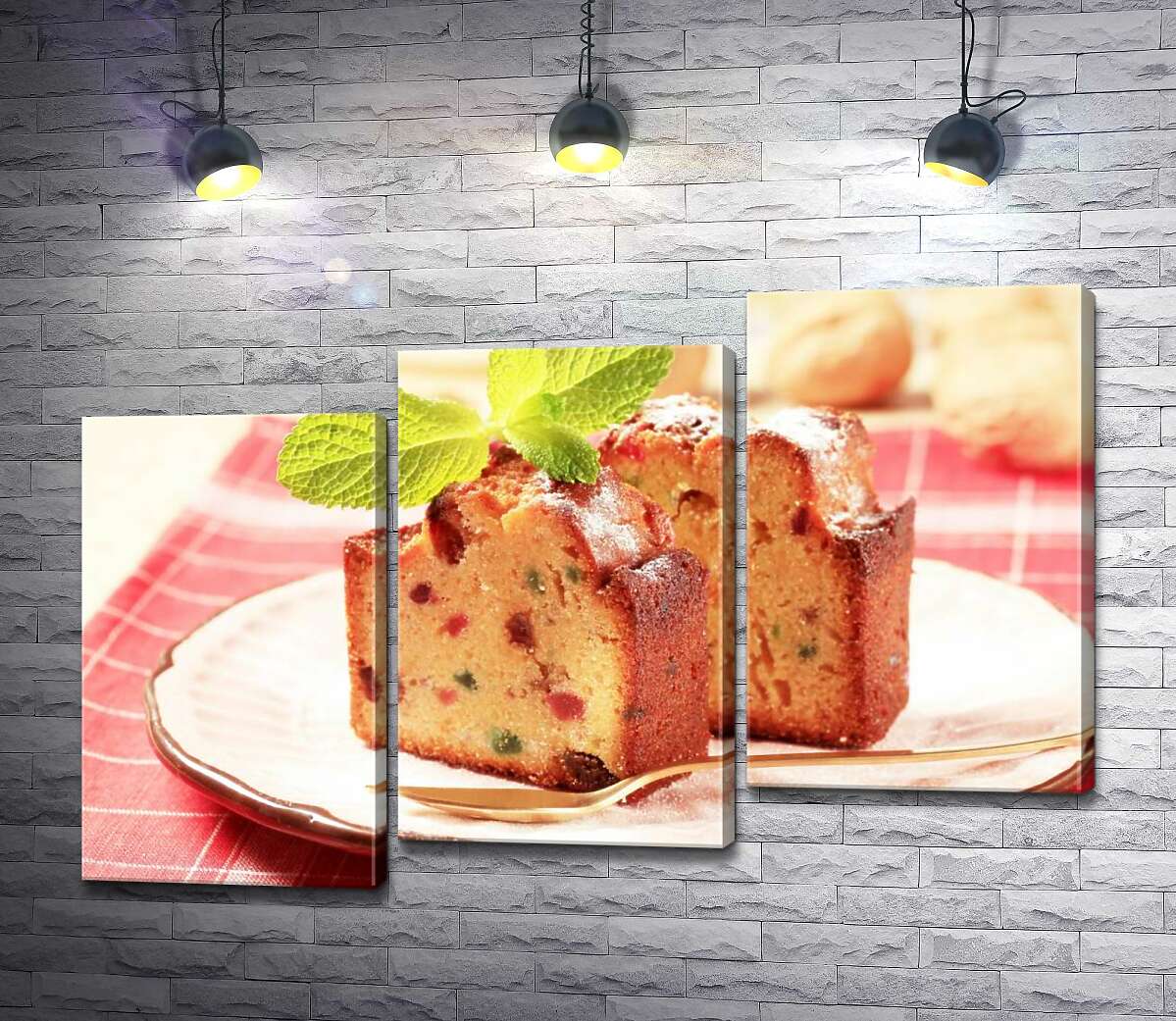 модульная картина Золотистый кекс с цветными кусочками сухофруктов (Модуль №14)