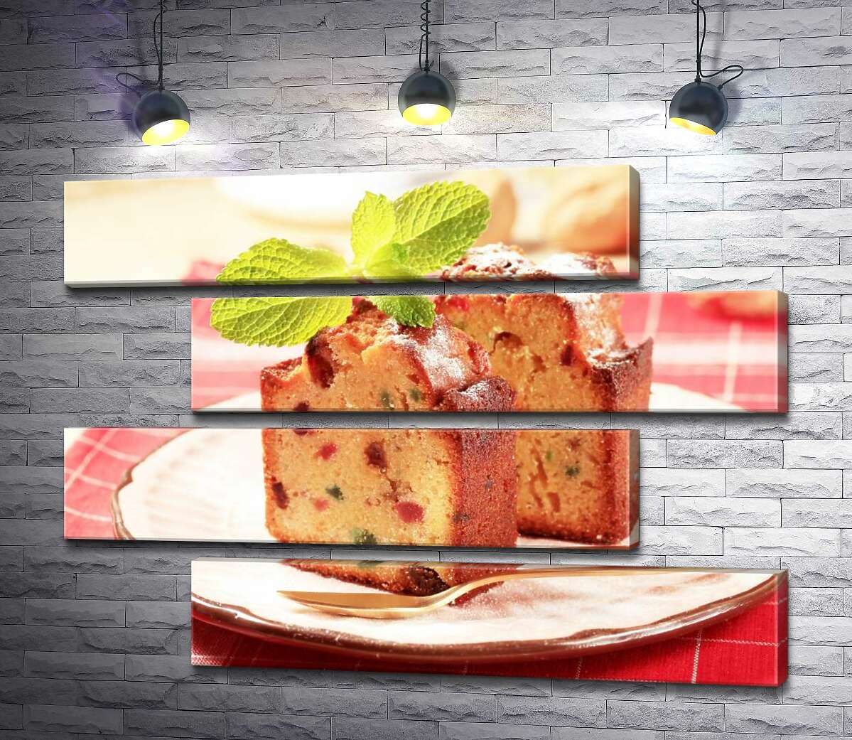 модульная картина Золотистый кекс с цветными кусочками сухофруктов (Модуль №23)