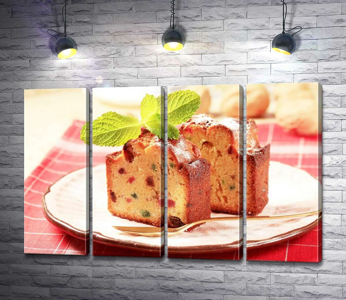 модульная картина Золотистый кекс с цветными кусочками сухофруктов (Модуль №24)