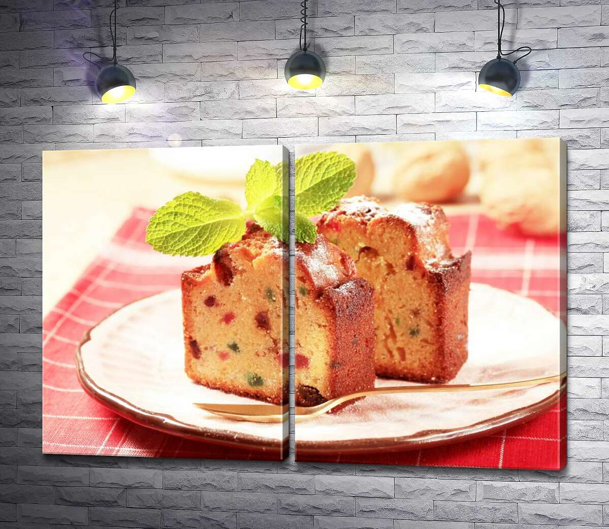 модульная картина Золотистый кекс с цветными кусочками сухофруктов (Модуль №6)