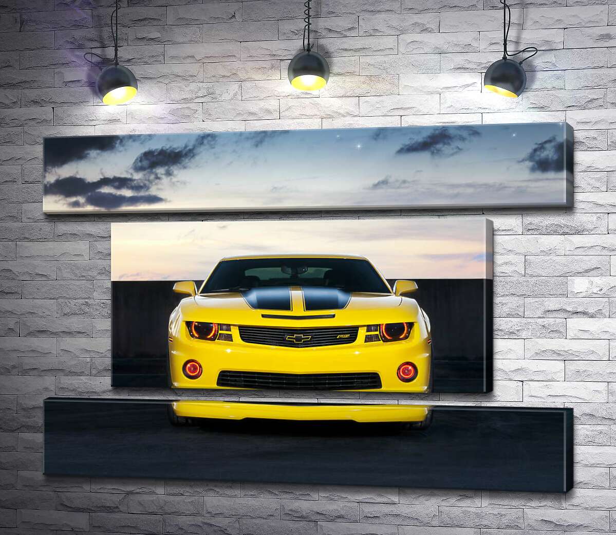модульная картина Блеск желтой поверхности автомобиля Chevrolet Camaro (Модуль №18)