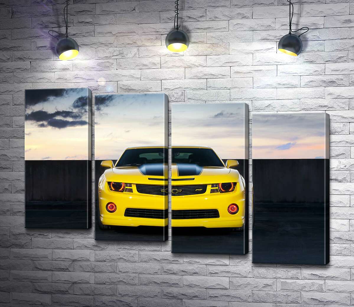 модульная картина Блеск желтой поверхности автомобиля Chevrolet Camaro (Модуль №19)