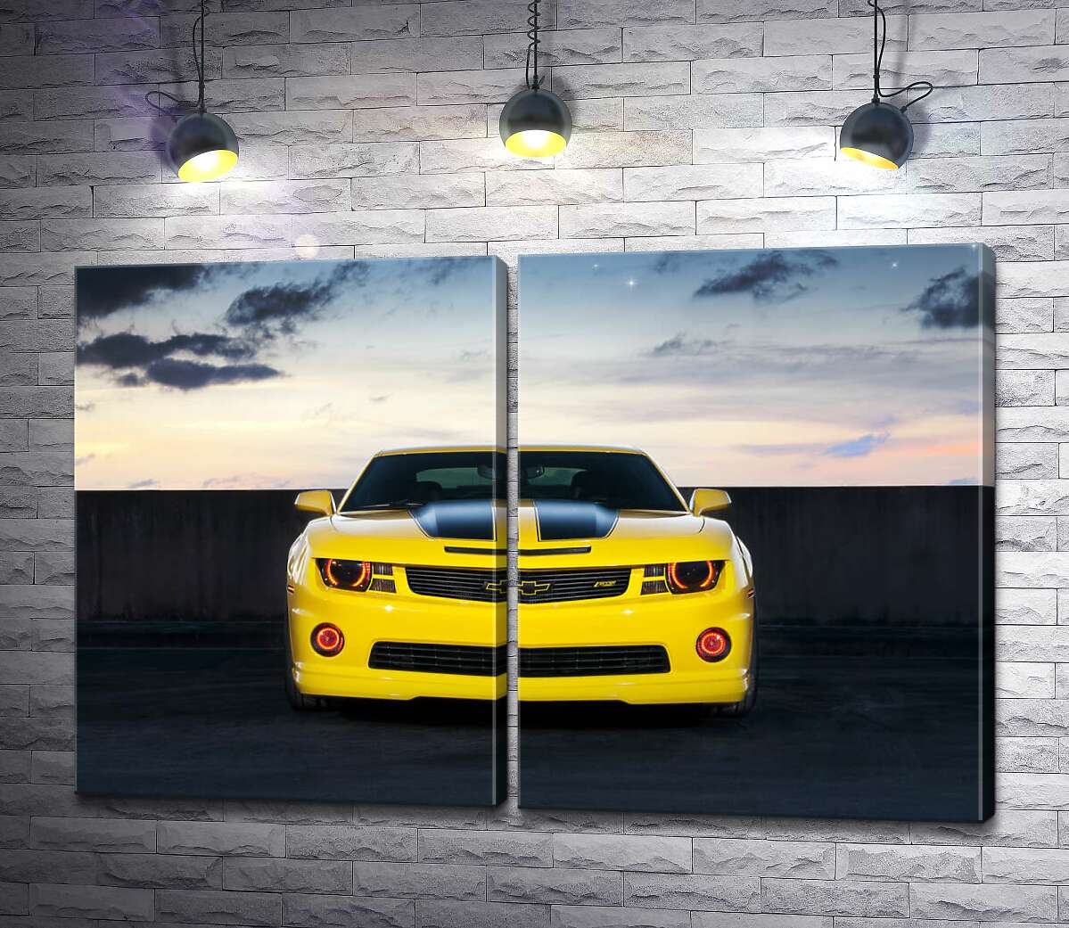 модульная картина Блеск желтой поверхности автомобиля Chevrolet Camaro