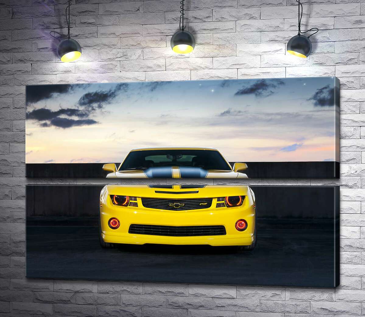 модульная картина Блеск желтой поверхности автомобиля Chevrolet Camaro (Модуль №7)