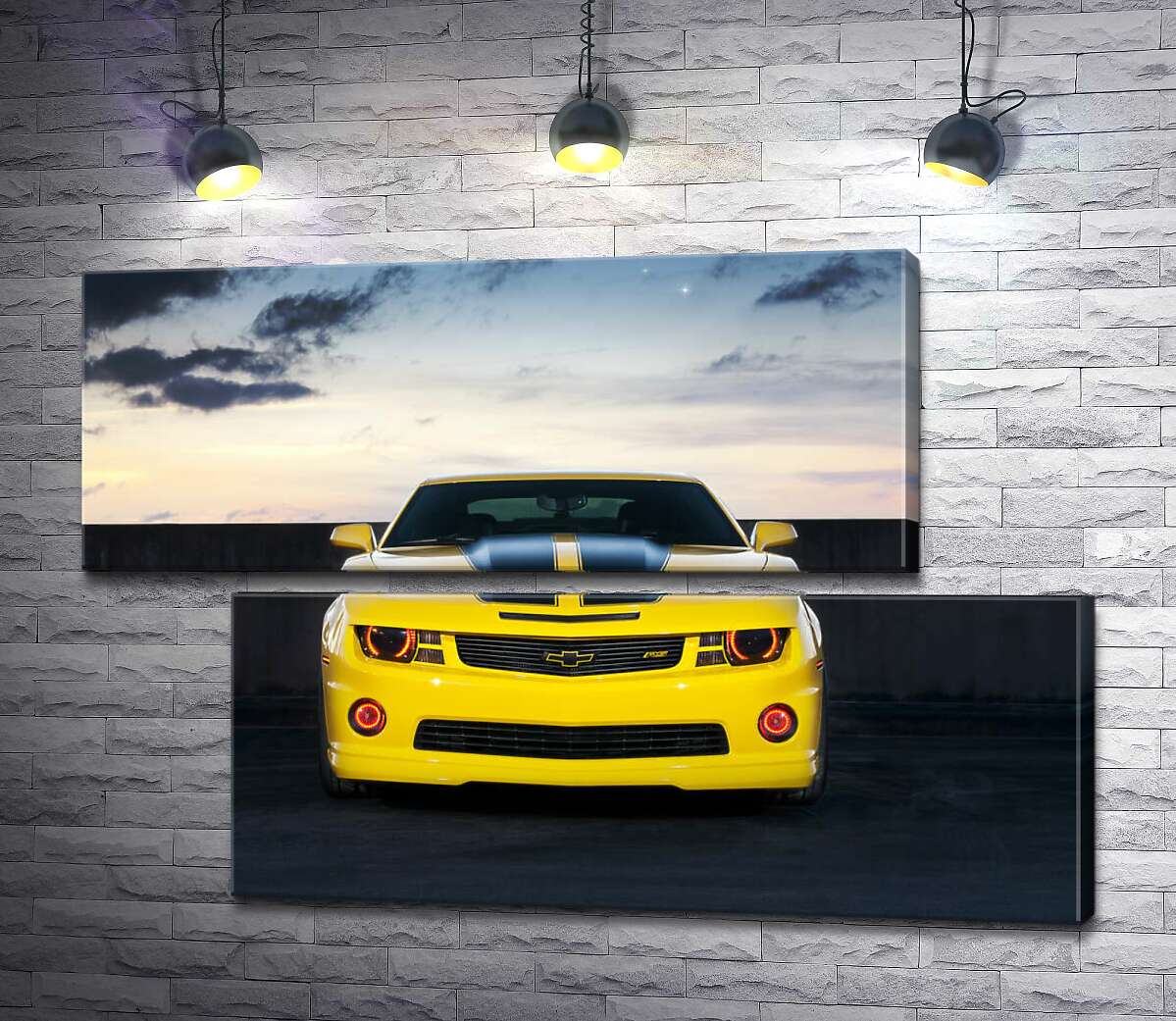 модульная картина Блеск желтой поверхности автомобиля Chevrolet Camaro (Модуль №8)