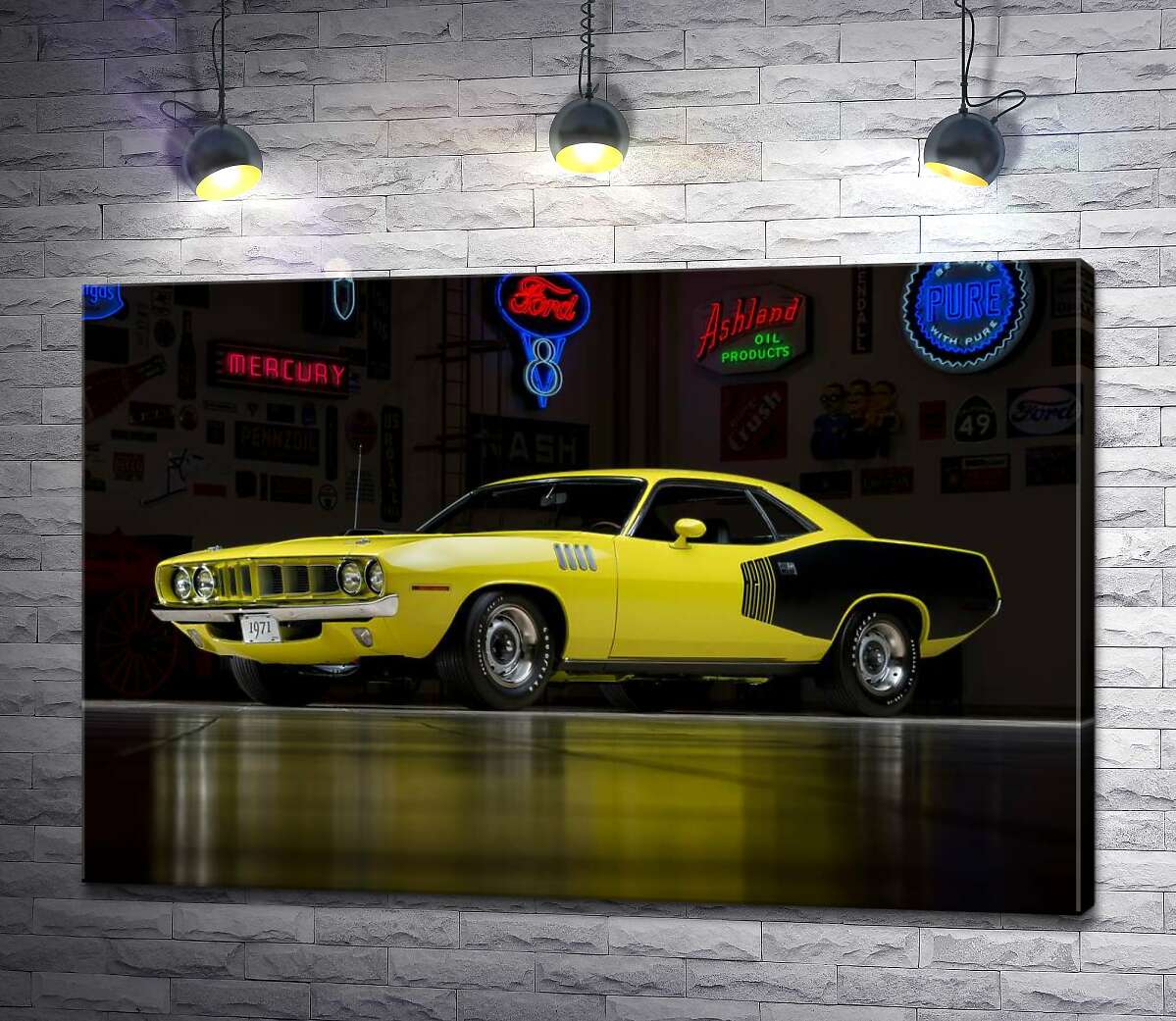 картина Жовтий спортивний автомобіль Plymouth Barracuda, родом із 70-х