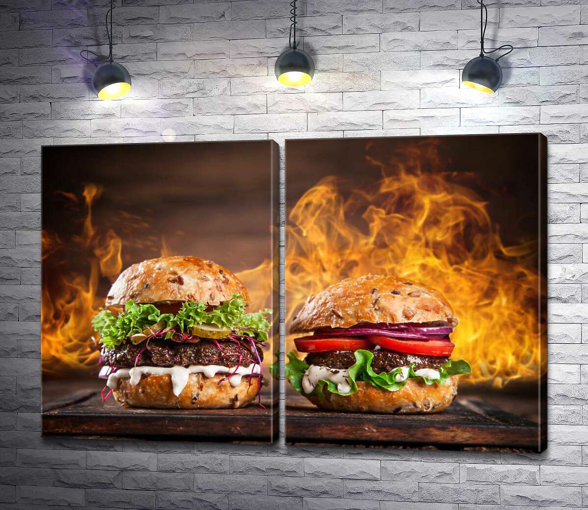 модульна картина Бургери у вогні