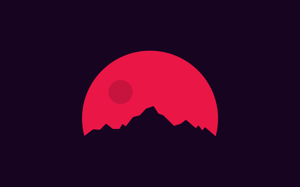 картина-постер Красный круг солнца взошел над острыми шпилями гор