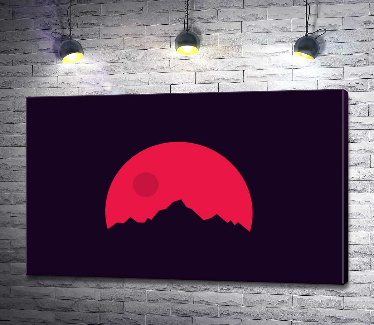 картина Красный круг солнца взошел над острыми шпилями гор