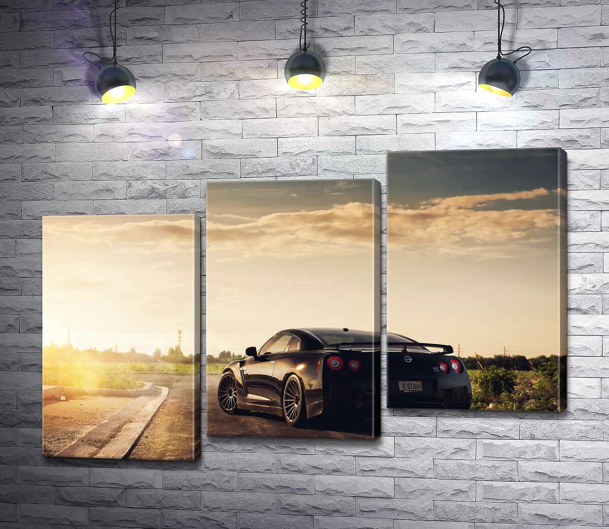 модульная картина Лучи сверкают золотом на черной поверхности автомобиля Opel (Модуль №14)