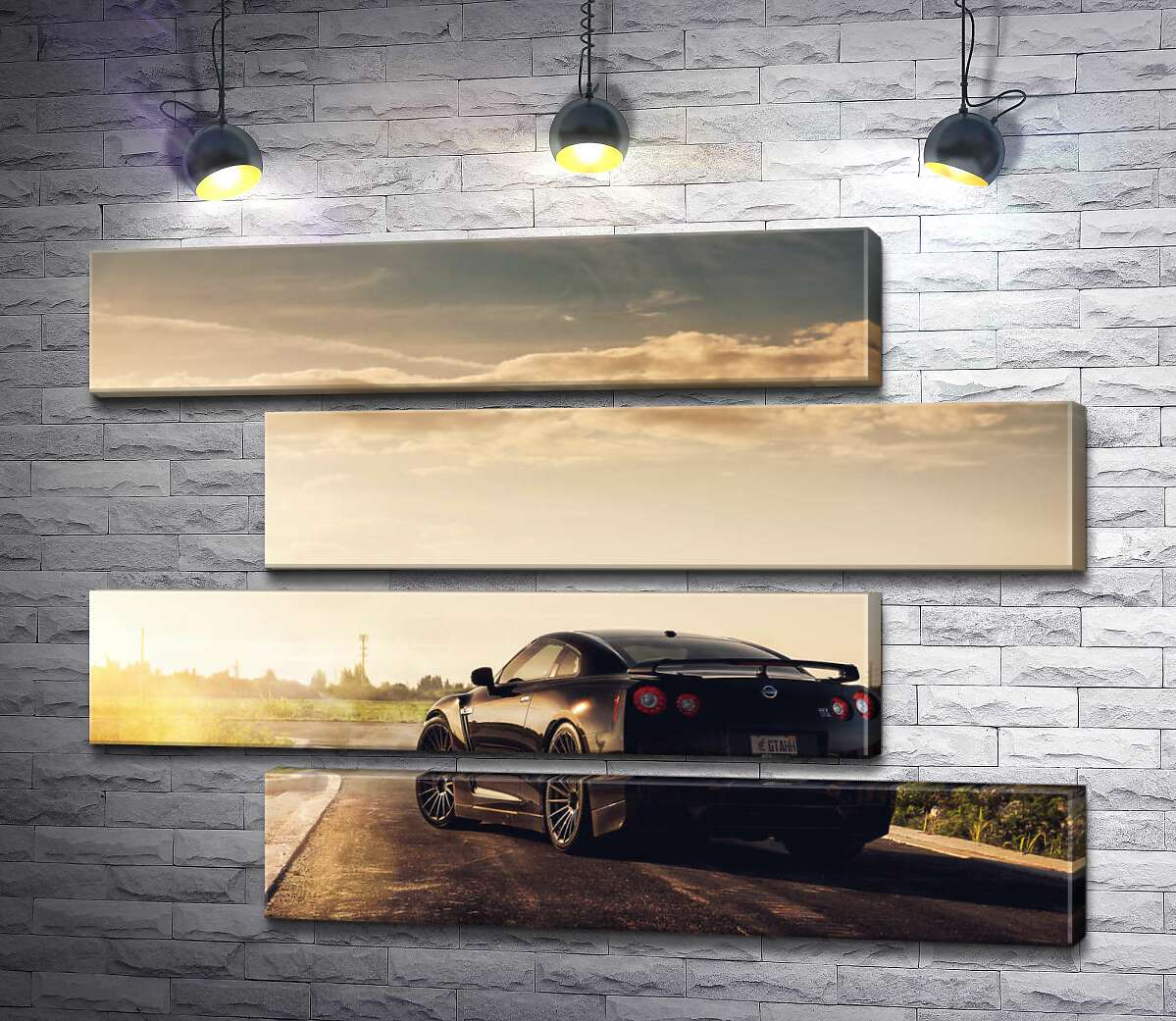 модульная картина Лучи сверкают золотом на черной поверхности автомобиля Opel (Модуль №23)