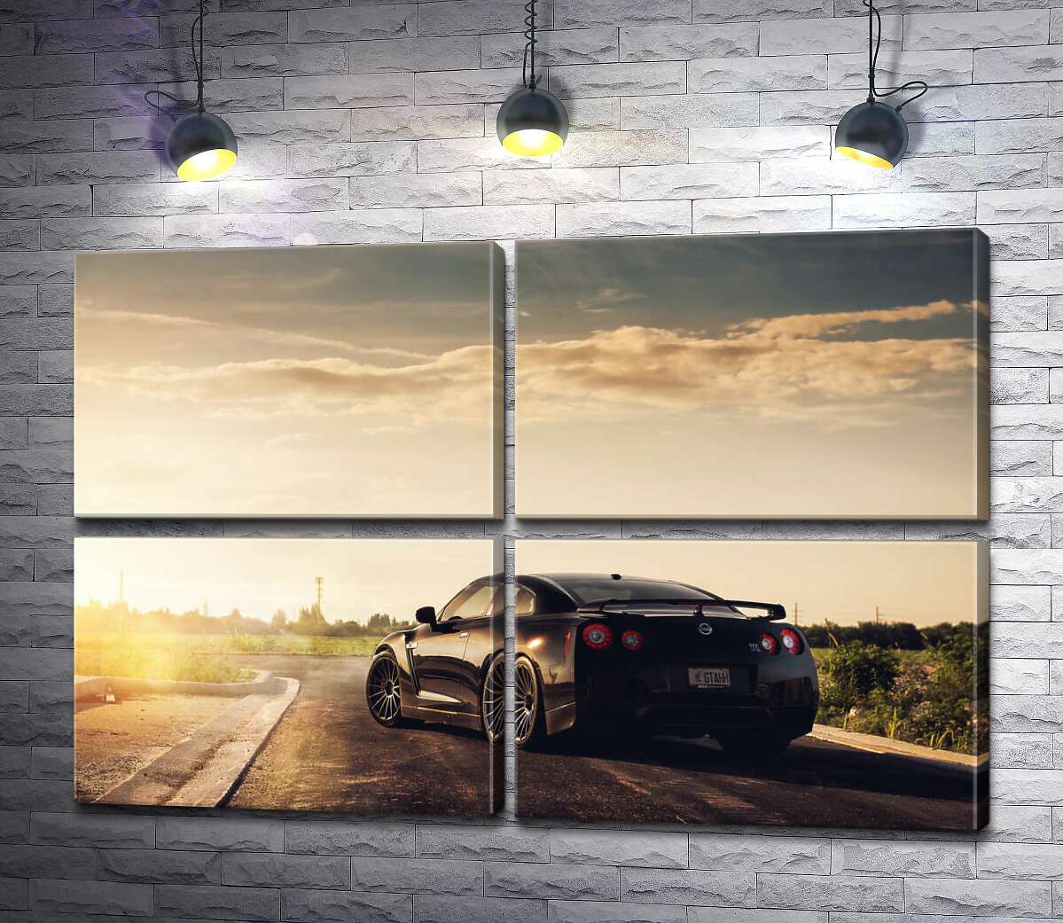 модульная картина Лучи сверкают золотом на черной поверхности автомобиля Opel (Модуль №25)