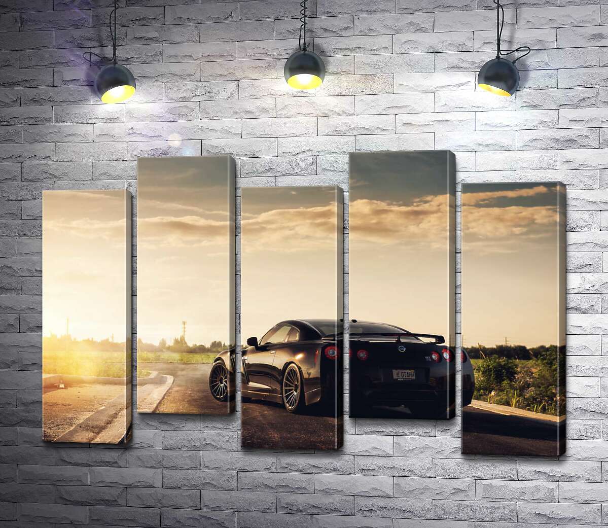 модульная картина Лучи сверкают золотом на черной поверхности автомобиля Opel (Модуль №30)