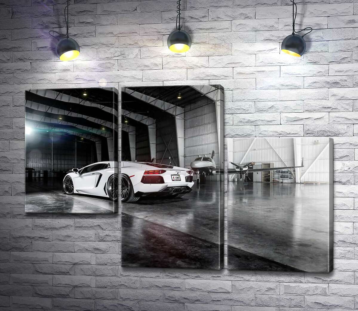 модульная картина Плавные изгибы сторон в белом автомобиле Ламборгини (Lamborghini Aventador) (Модуль №13)