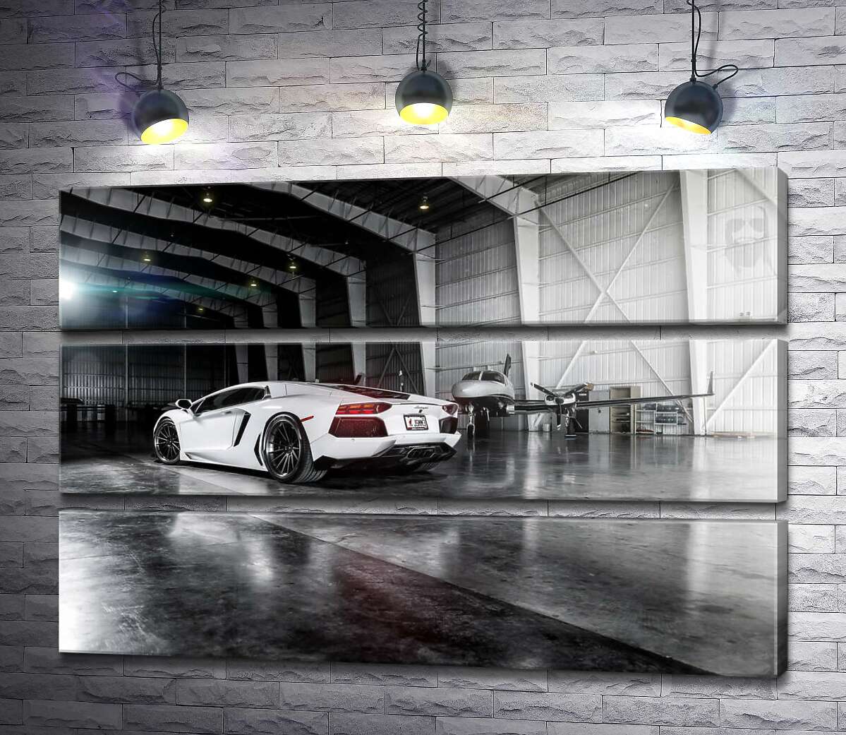 модульная картина Плавные изгибы сторон в белом автомобиле Ламборгини (Lamborghini Aventador) (Модуль №15)