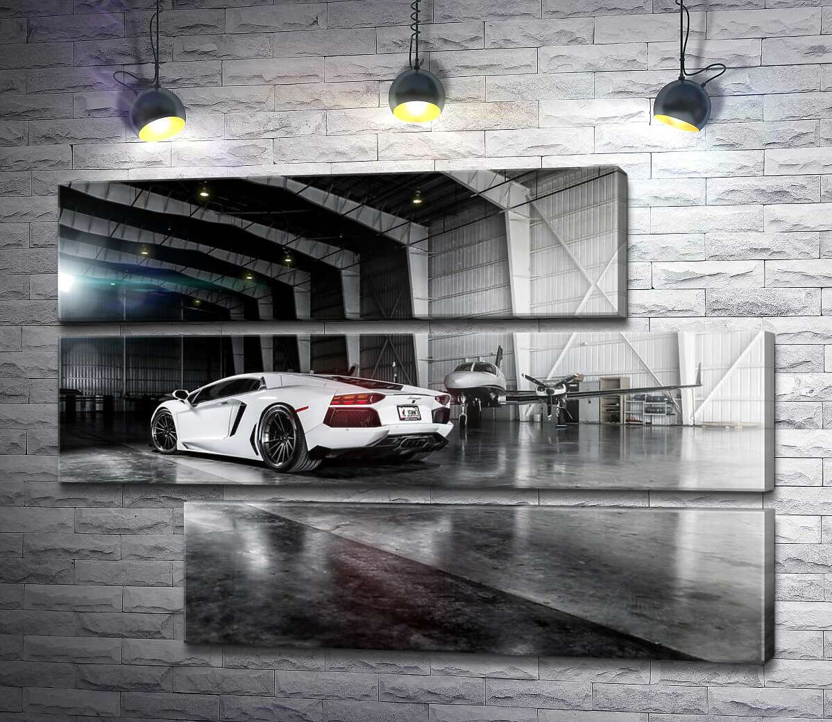 модульная картина Плавные изгибы сторон в белом автомобиле Ламборгини (Lamborghini Aventador) (Модуль №16)