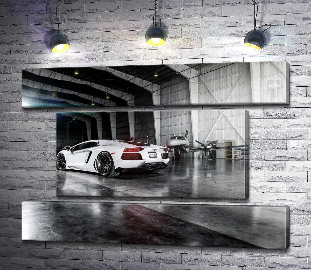 модульная картина Плавные изгибы сторон в белом автомобиле Ламборгини (Lamborghini Aventador) (Модуль №18)