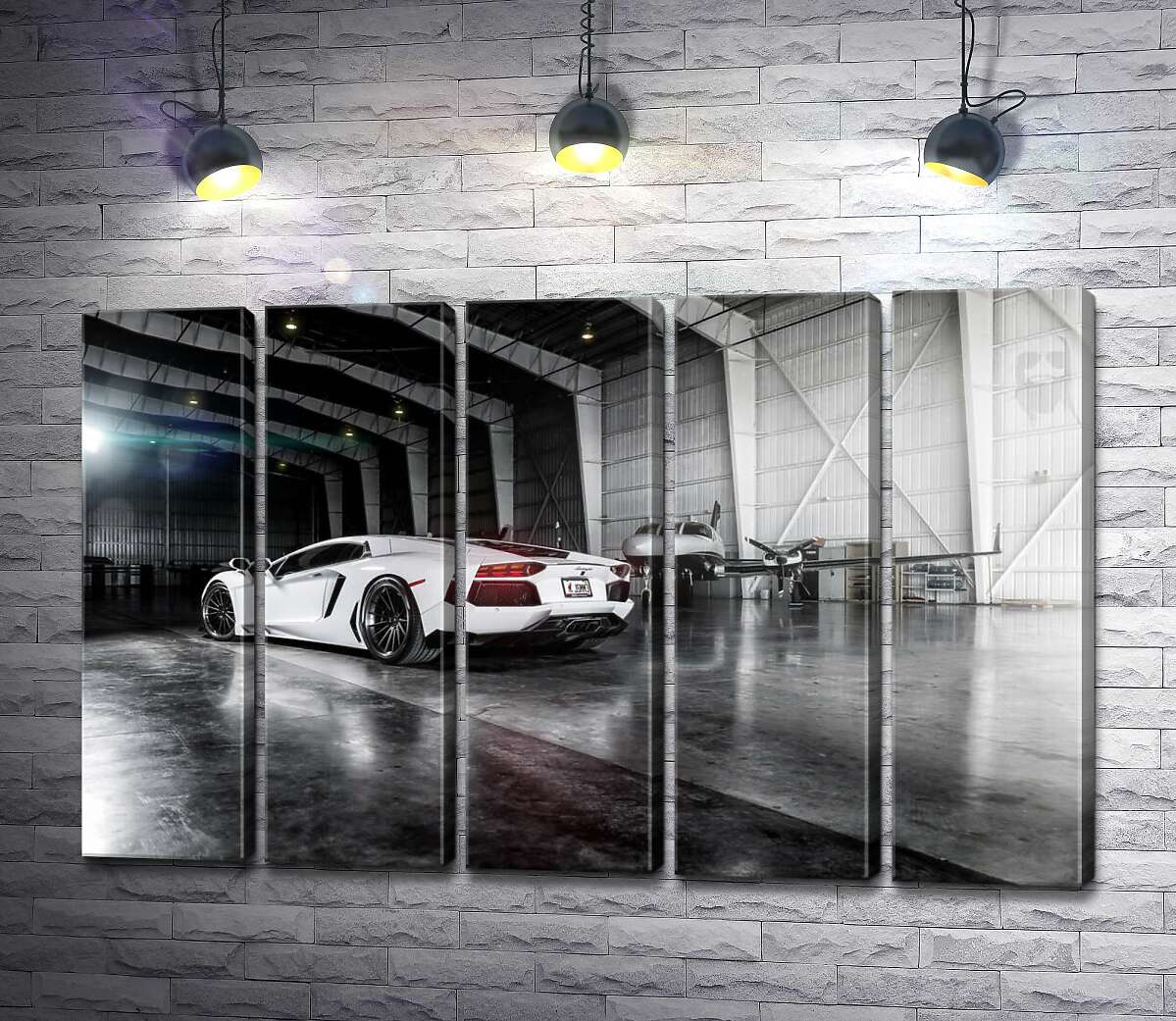 модульна картина Плавні вигини сторін в  білому автомобілі Ламборгіні (Lamborghini Aventador) (Модуль №26)