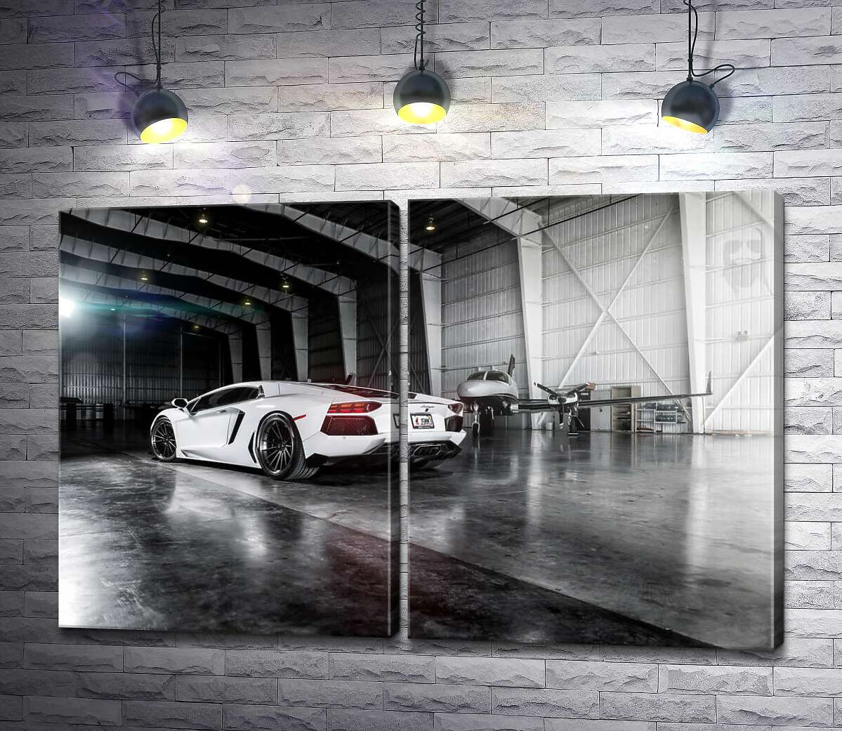 модульная картина Плавные изгибы сторон в белом автомобиле Ламборгини (Lamborghini Aventador)