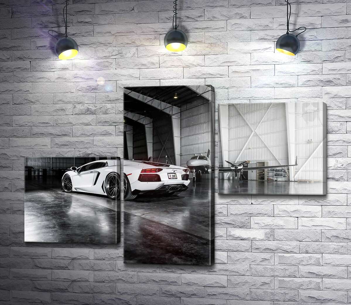 модульная картина Плавные изгибы сторон в белом автомобиле Ламборгини (Lamborghini Aventador) (Модуль №12)